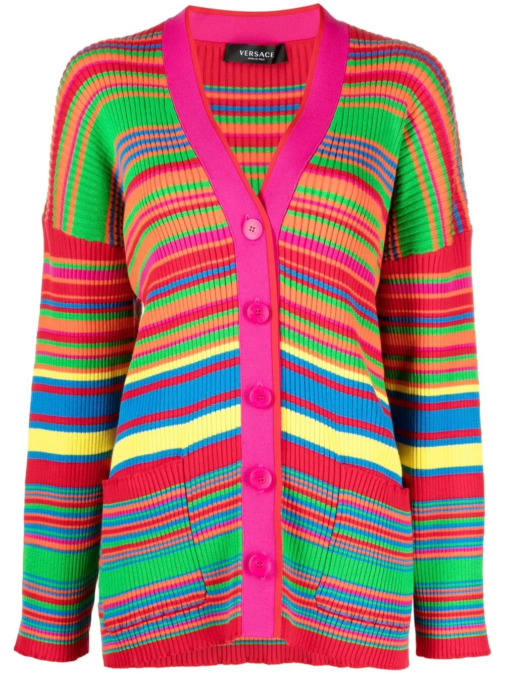 Versace трикотажный кардиган в полоску с V-образным вырезом 39700₽