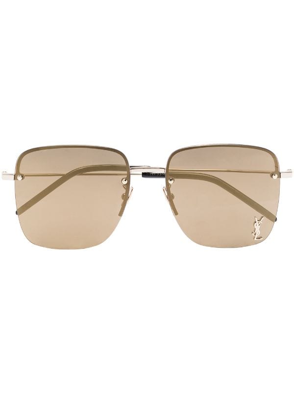  SAINT LAURENT Women's Square Metal Sunglasses, Gold Gold Brown,  One Size : Clothing, Shoes & Jewelry