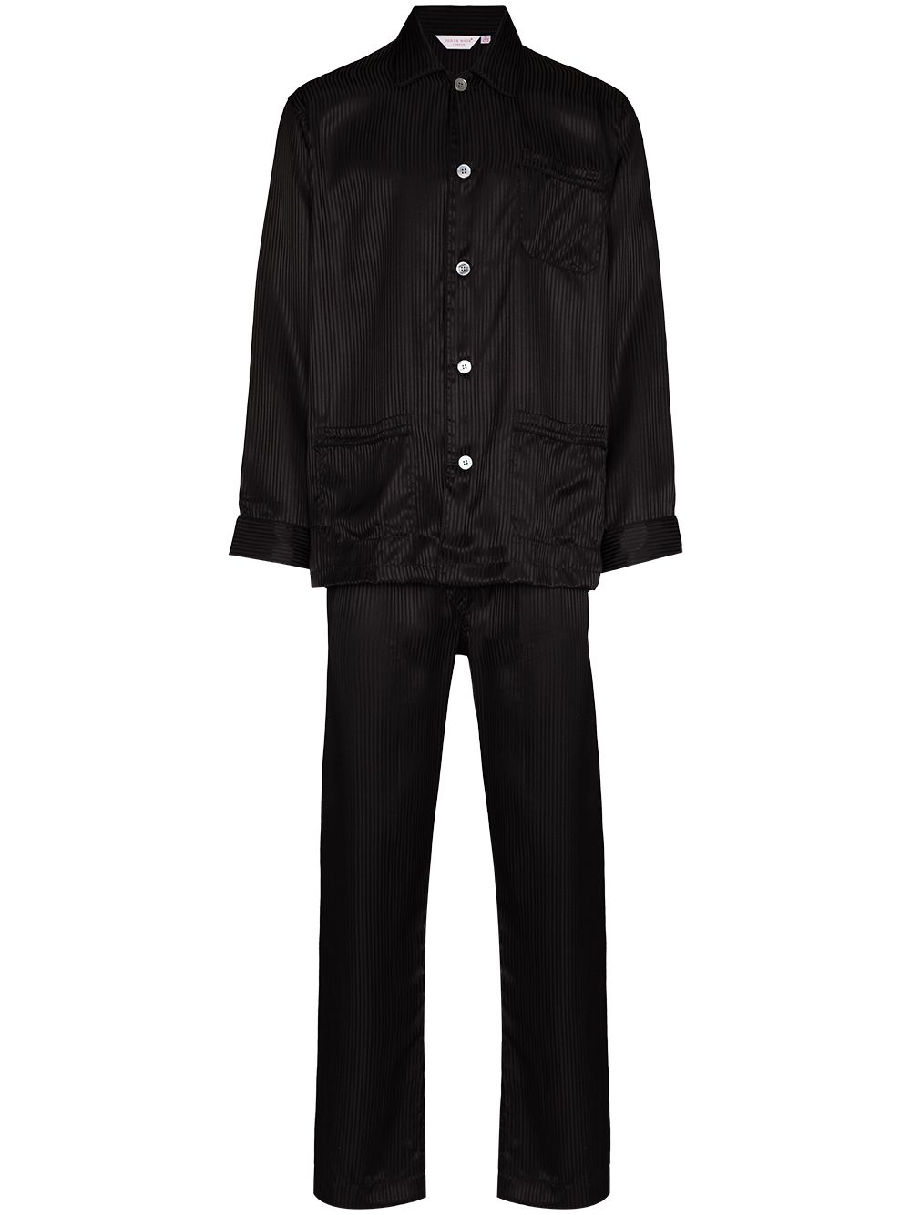 Woburn striped silk pajama set in black - Derek Rose