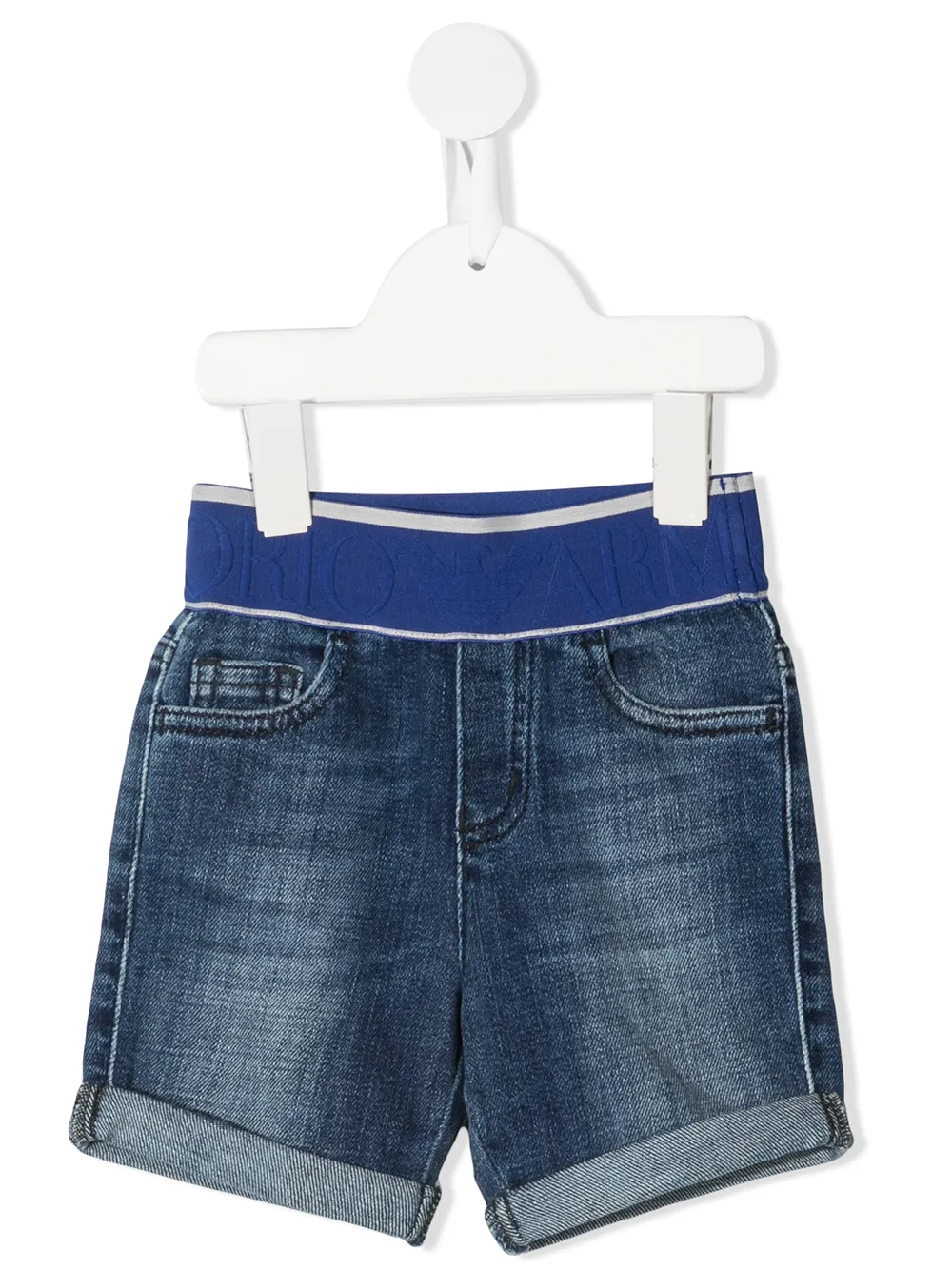 emporio armani kids short en jean à bande logo - bleu