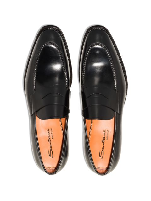 Shop Santoni penny-slot leather loafers with Express Delivery - FARFETCH