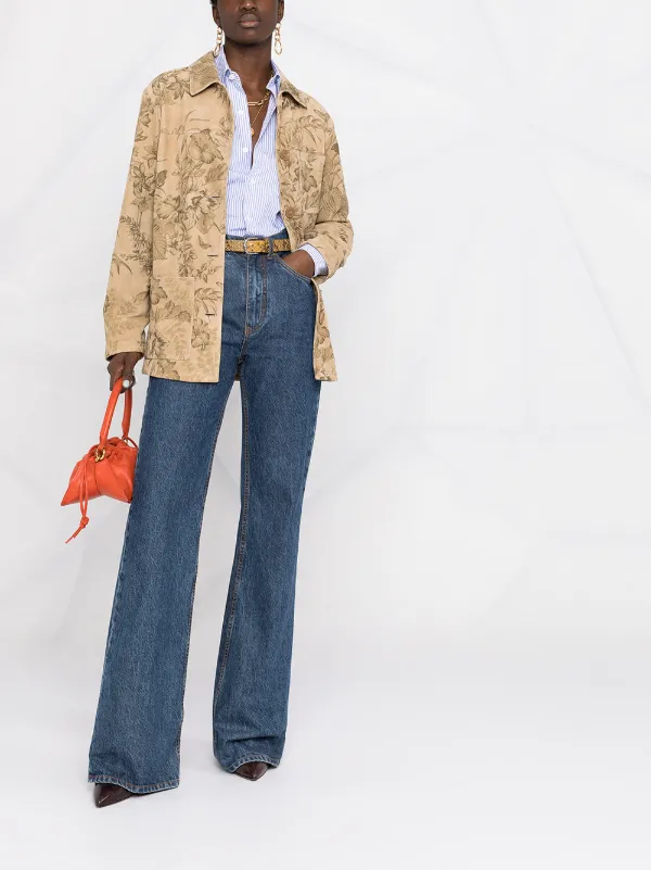 floral print leather jacket