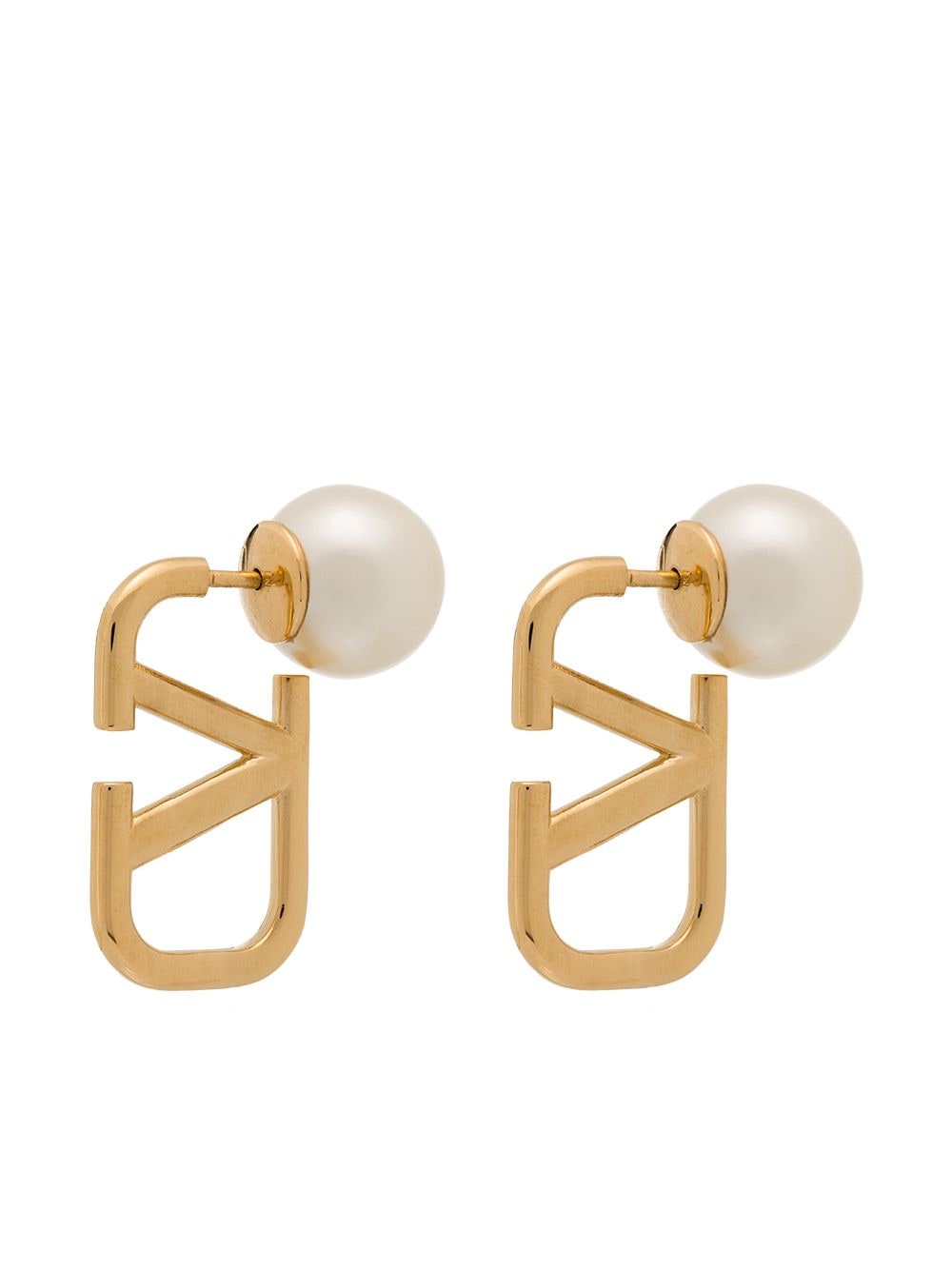 Valentino Garavani Gold Tone Vlogo Pearl Stud Earrings