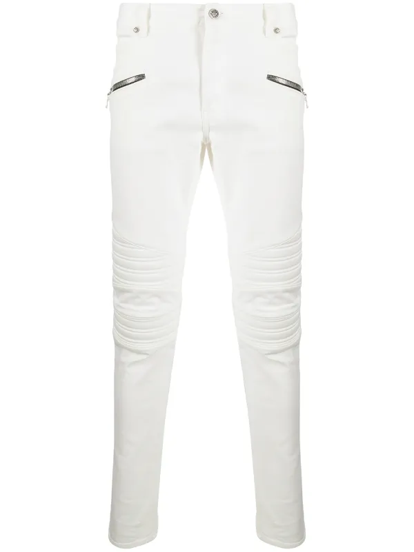 Shop Balmain ribbed multi-pocket jeans 