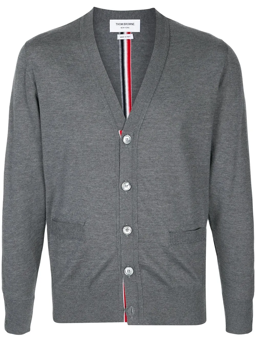 

Thom Browne V-neck RWB-stripe cardigan - Grey