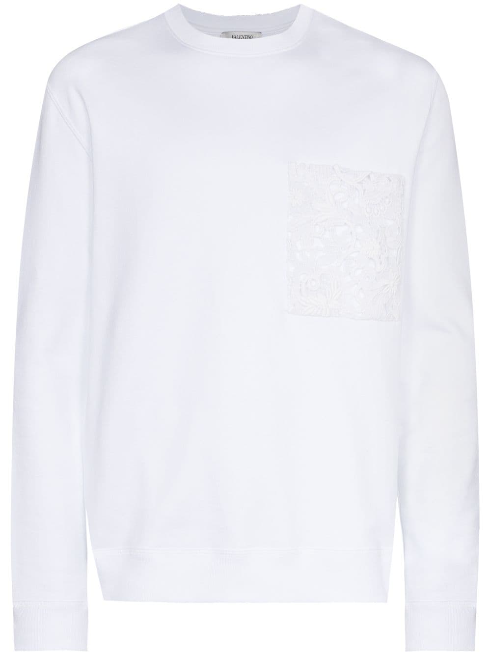 Shop Valentino Lace Pocket Sweatshirt In White