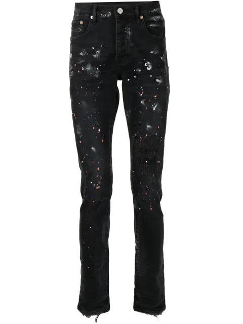 Purple Brand paint-splatter effect denim jeans