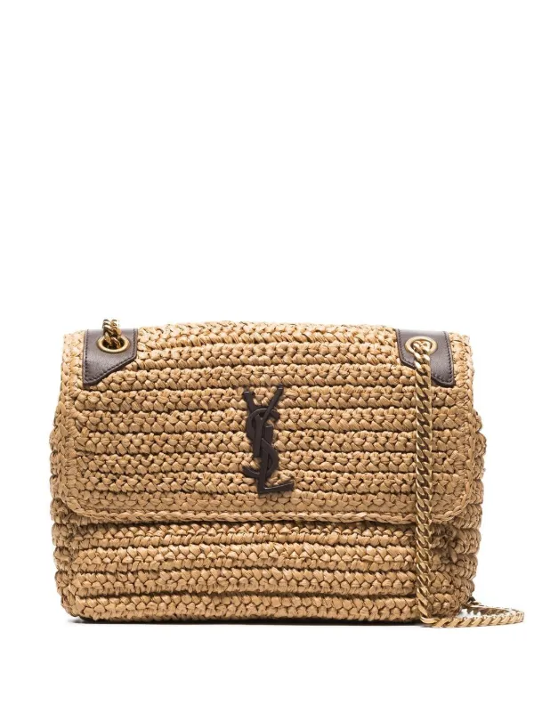 Niki medium monogram ysl raffia shoulder bag outlet