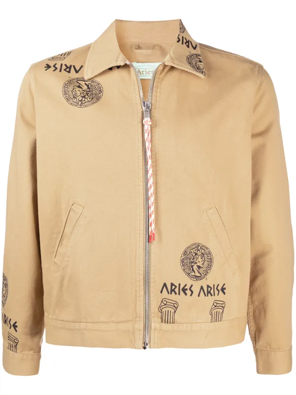 Aries Temple Print Zipped Denim Jacket 