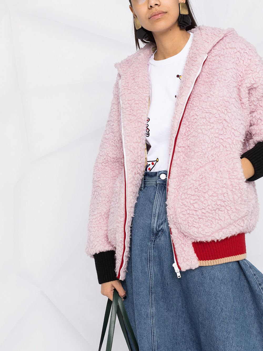 Shop Marni Faux-shearling Hooded Jacket In Pink