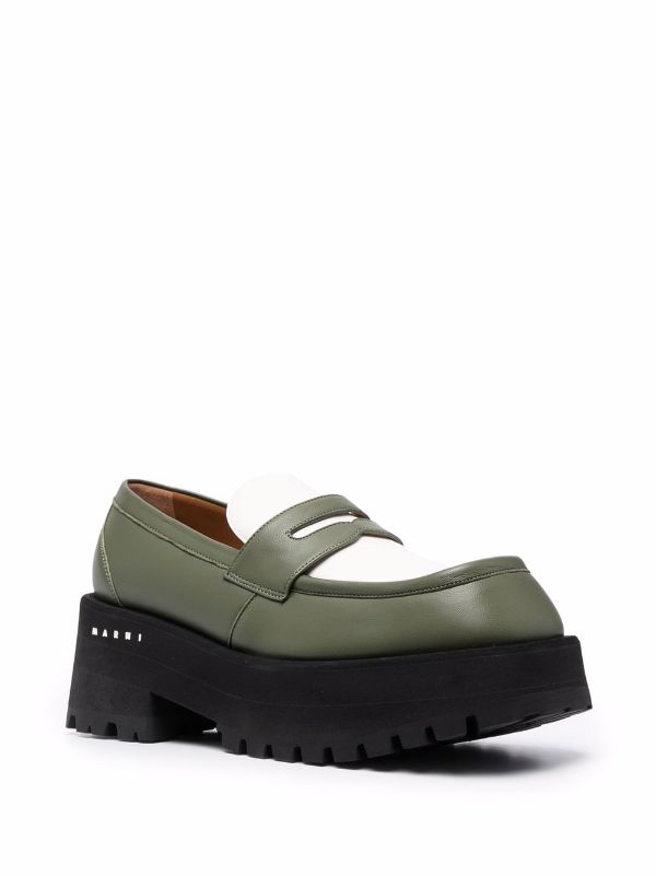 green platform loafers