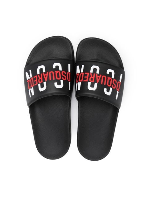 Shop Dsquared2 Kids TEEN Icon logo-print slides with Express Delivery ...