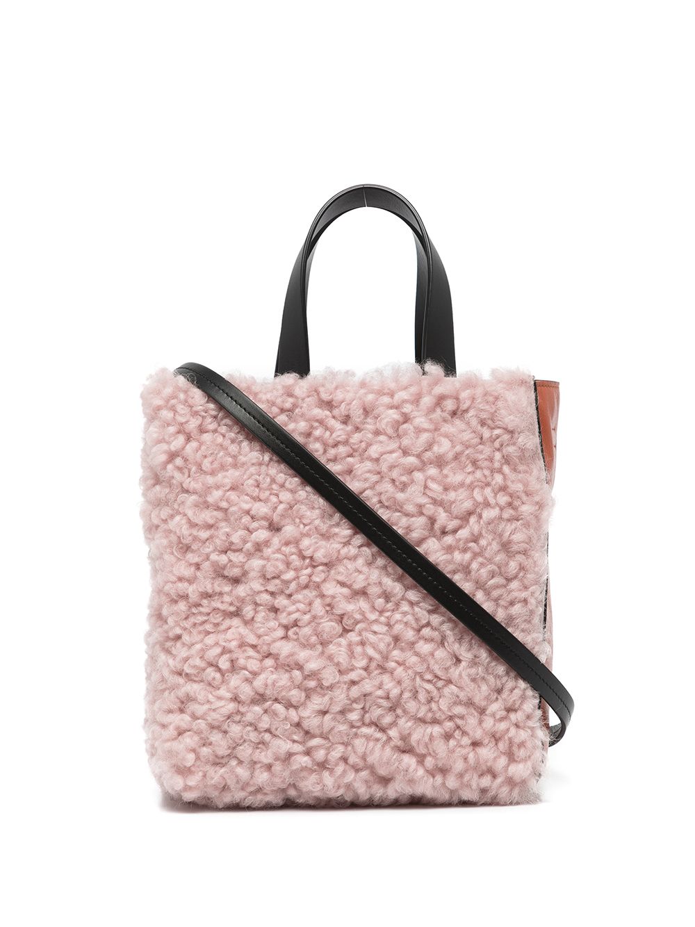 

Marni small shearling panelled leather tote - Orange