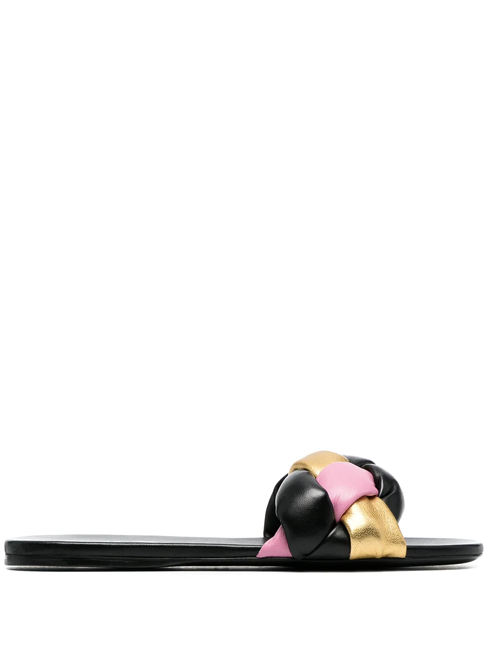 Miu Miu Woven Flat Sandals In Black