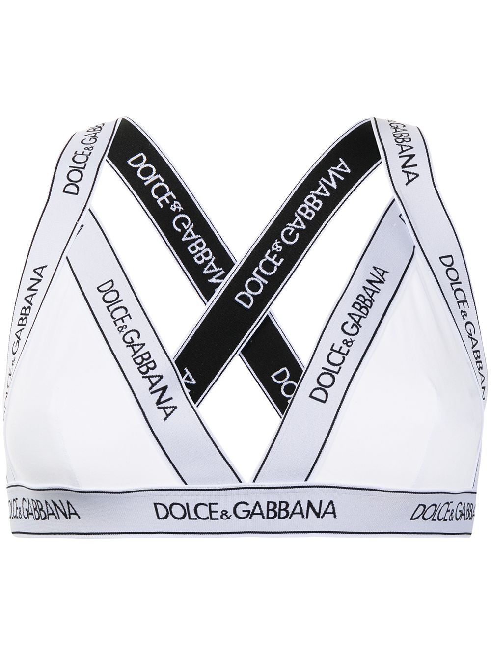 Shop Dolce & Gabbana Logo Trim Triangle Bra In White