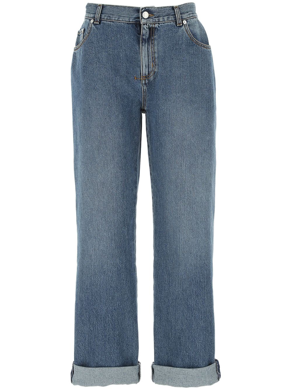 high-waisted straight-leg jeans