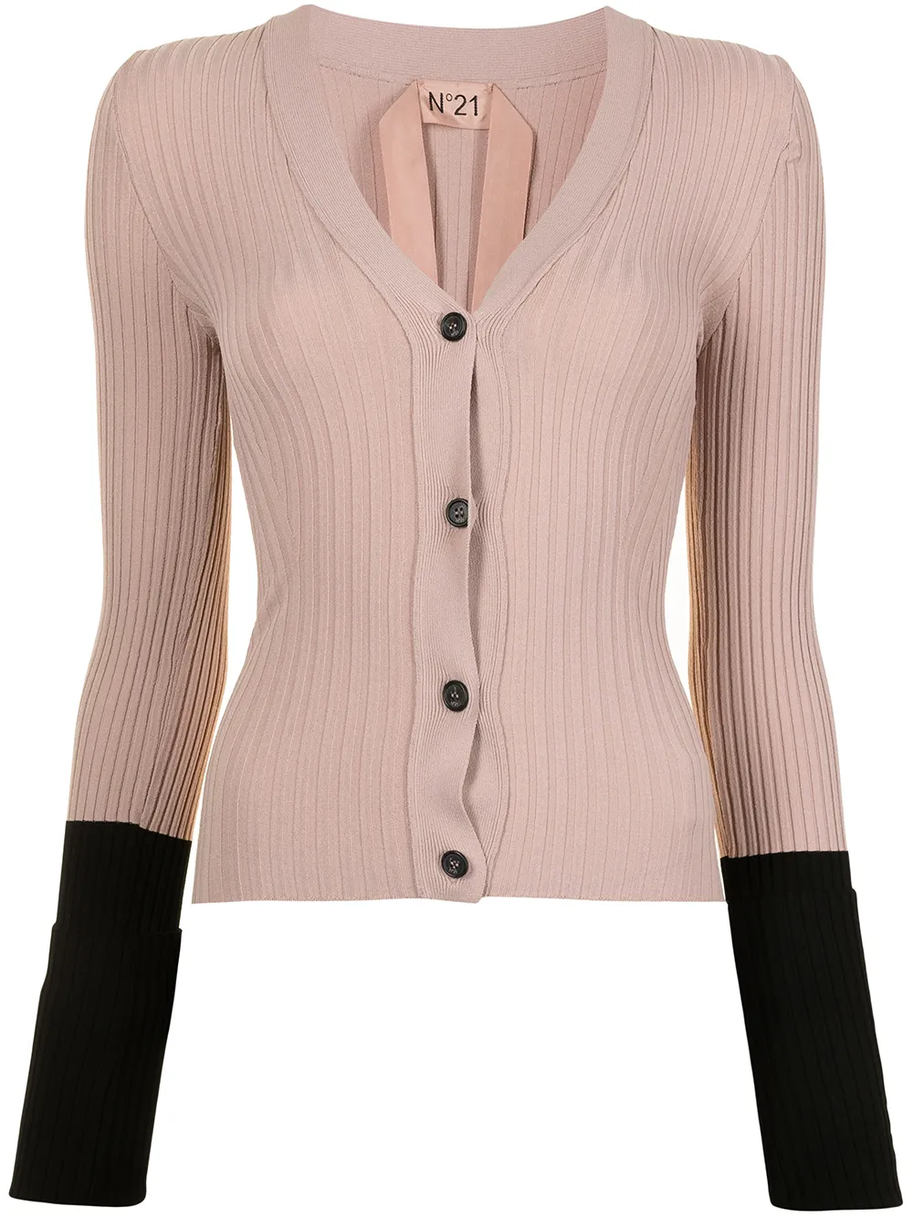 N°21 CONTRAST-CUFFS RIBBED CARDIGAN