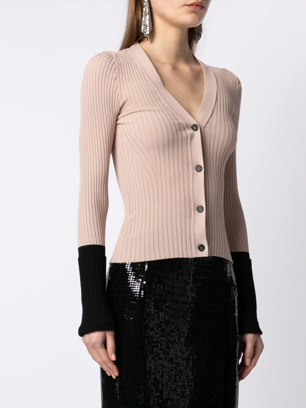 N°21 CONTRAST-CUFFS RIBBED CARDIGAN