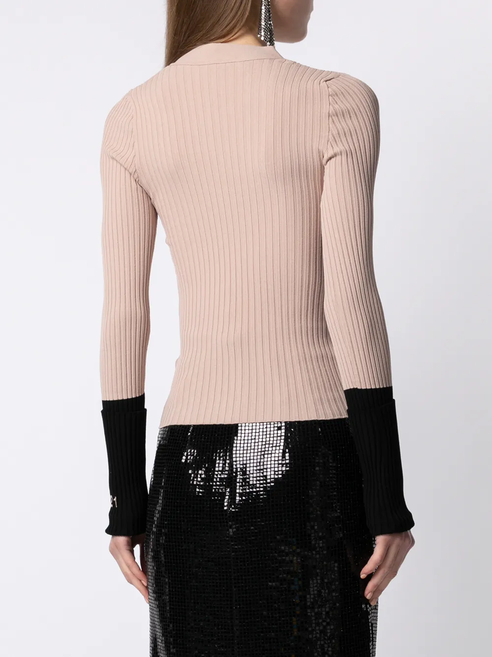 N°21 CONTRAST-CUFFS RIBBED CARDIGAN