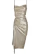 Image 1 of Paco Rabanne metallic pleated dress with side-button ruched detail