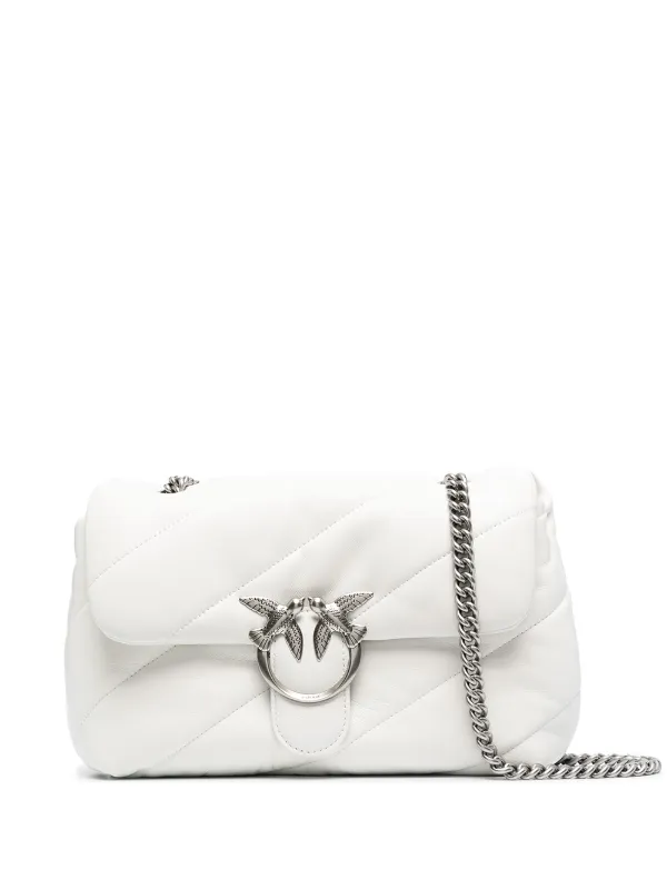 white bag with silver chain