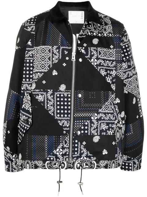 sacai patchwork-print  zip-up jacket 