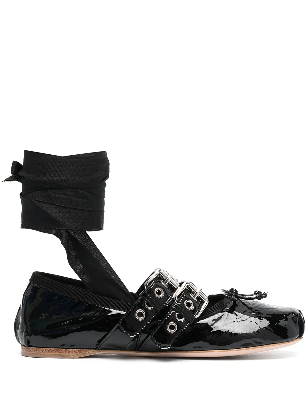 Image 1 of Miu Miu belt-detail patent leather ballerinas
