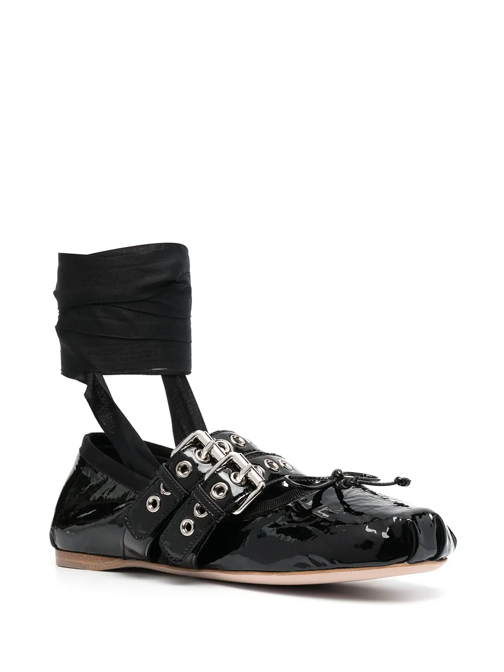 Image 2 of Miu Miu belt-detail patent leather ballerinas