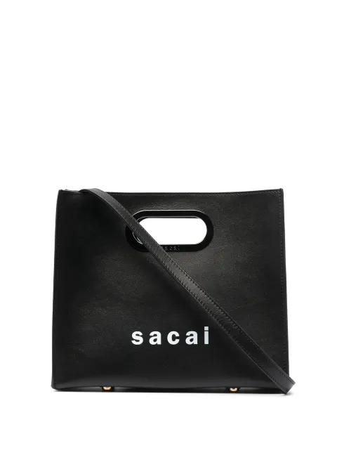 sacai logo印花皮质手提包