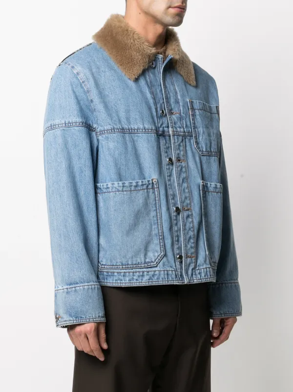 Shop Marni tartan-panel denim jacket 