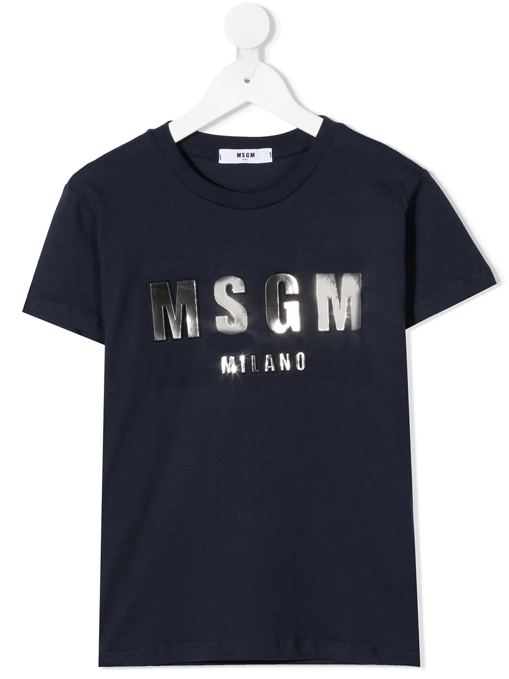 Msgm Metallic-effect Logo-print T-shirt In Blue