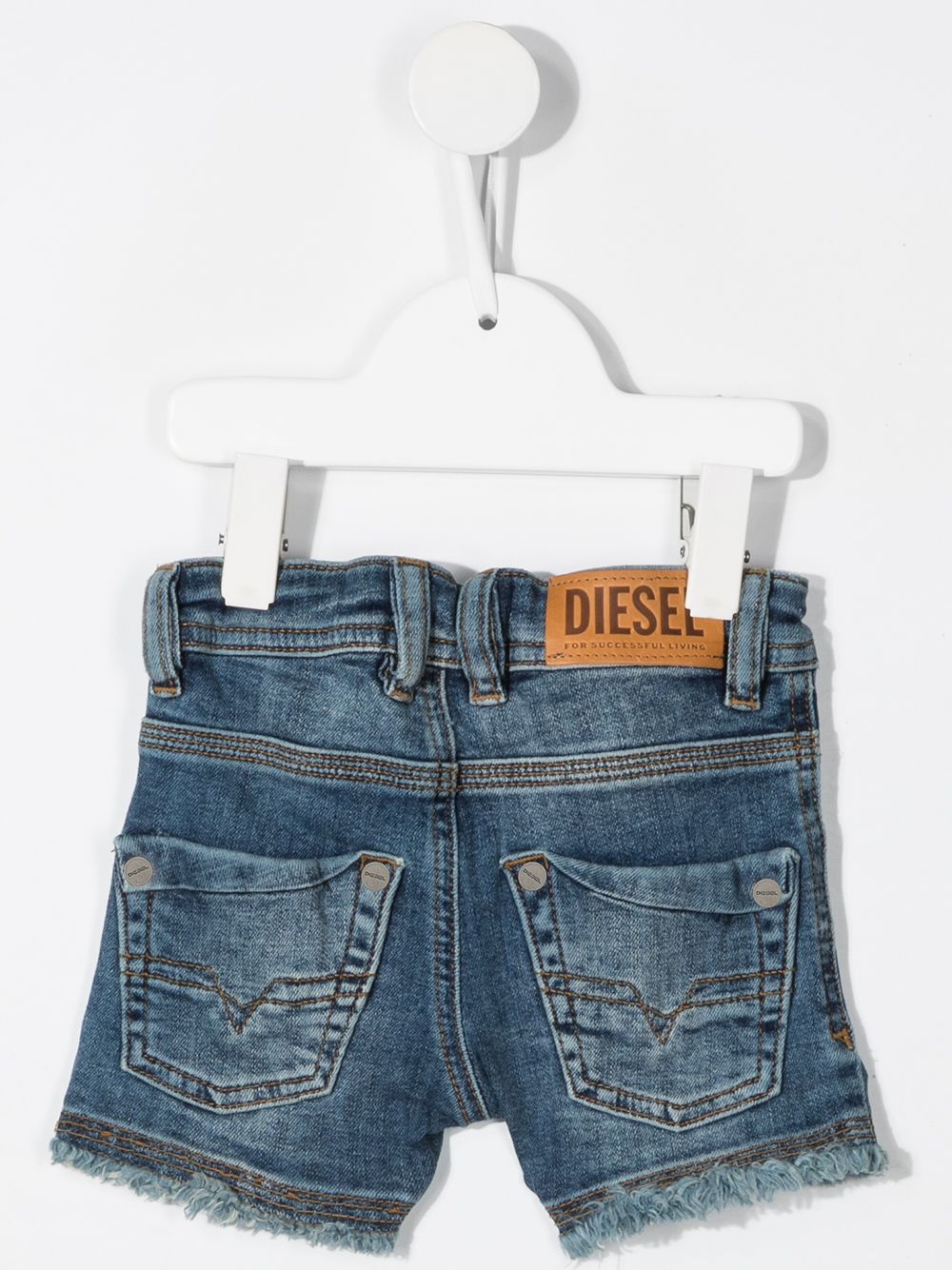 Shop Diesel Frayed Denim Shorts In 蓝色