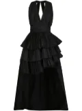 Elie Saab pleated plunge-neck silk dress - Black