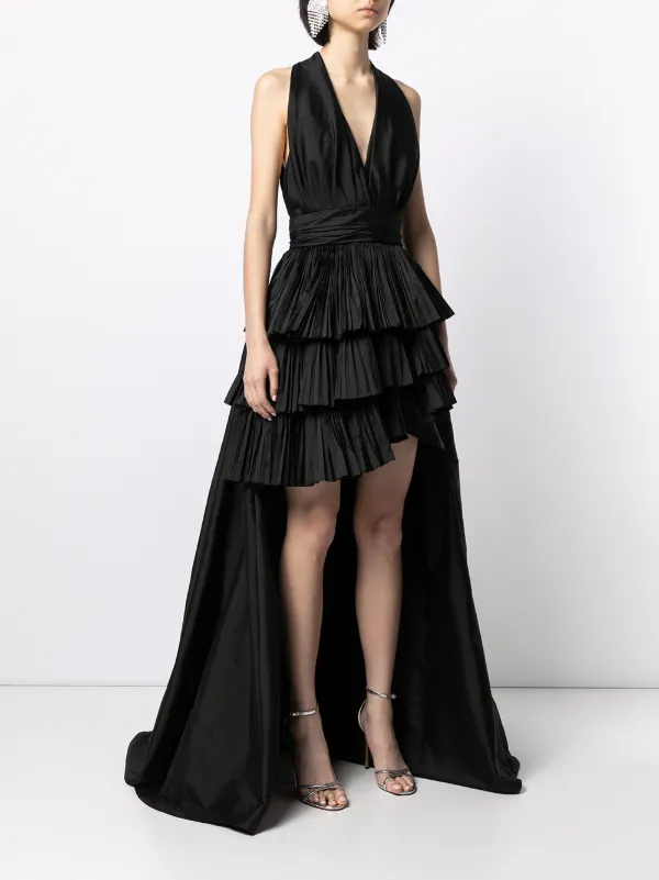 Elie Saab Pleated Plunge-neck Silk Dress - Black