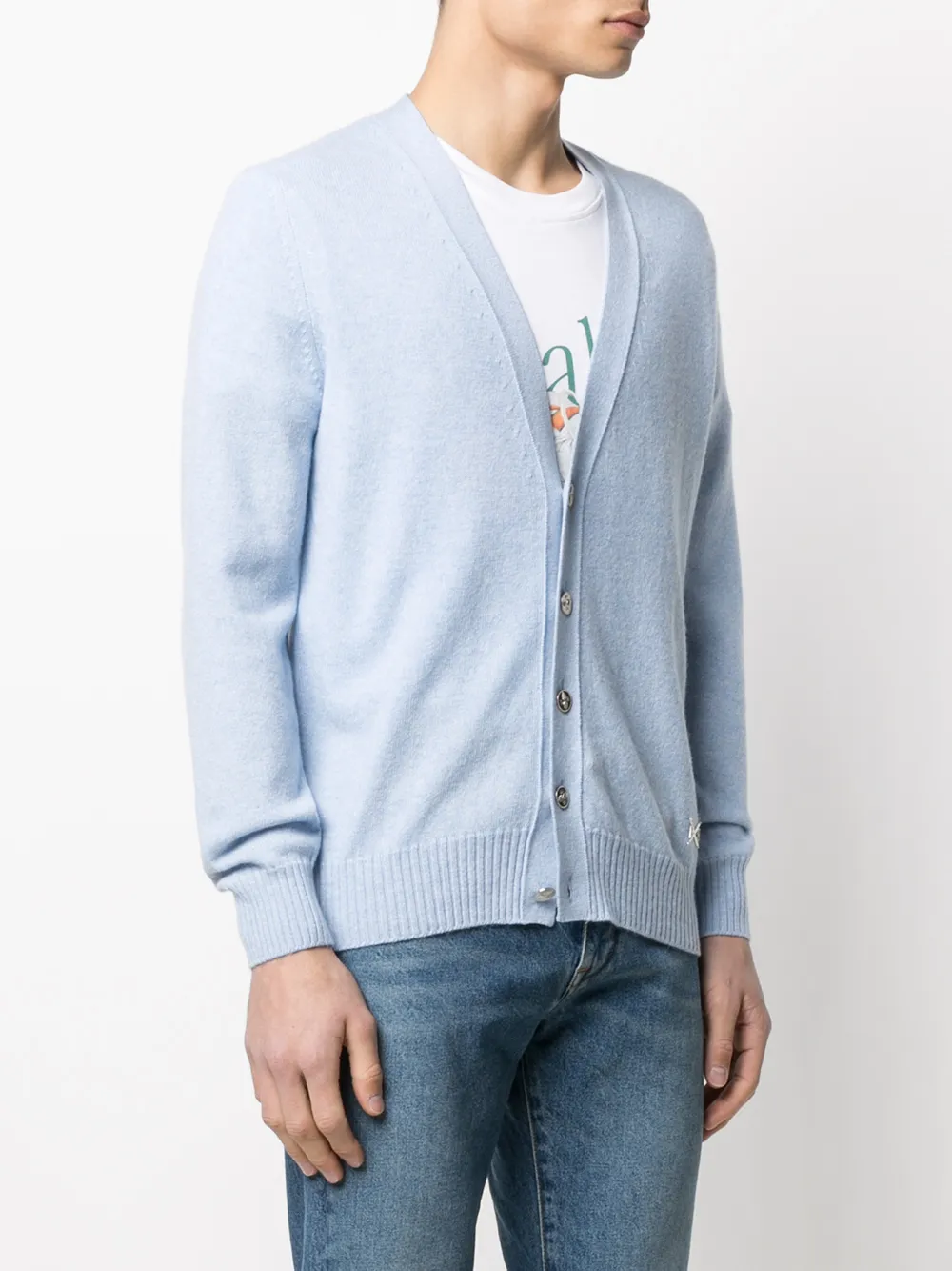 Shop Barrie Logo Appliqué Cashmere Cardigan In Blue