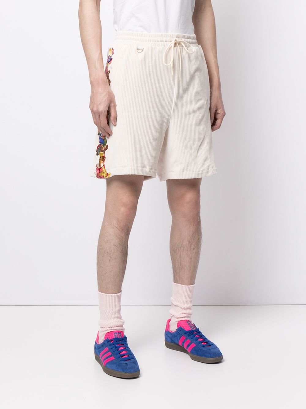 Shop Doublet Embroidered Ribbed Deck Shorts In White