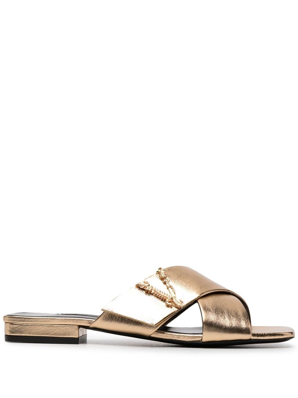 Versace Virtus Laminated-finish Slide Sandals In Gold