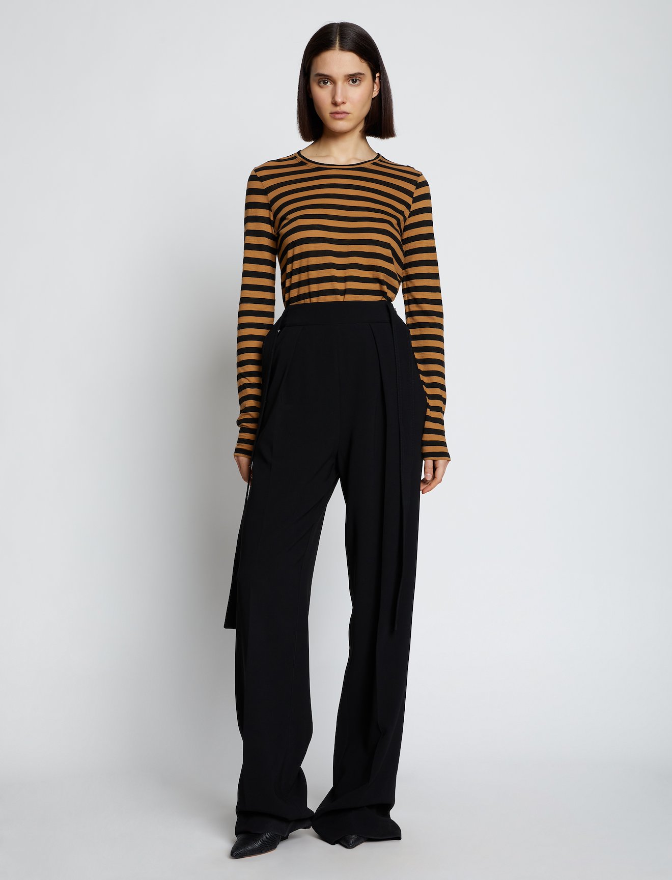 Stripe Long Sleeve T-shirt in lightkhaki | Proenza Schouler