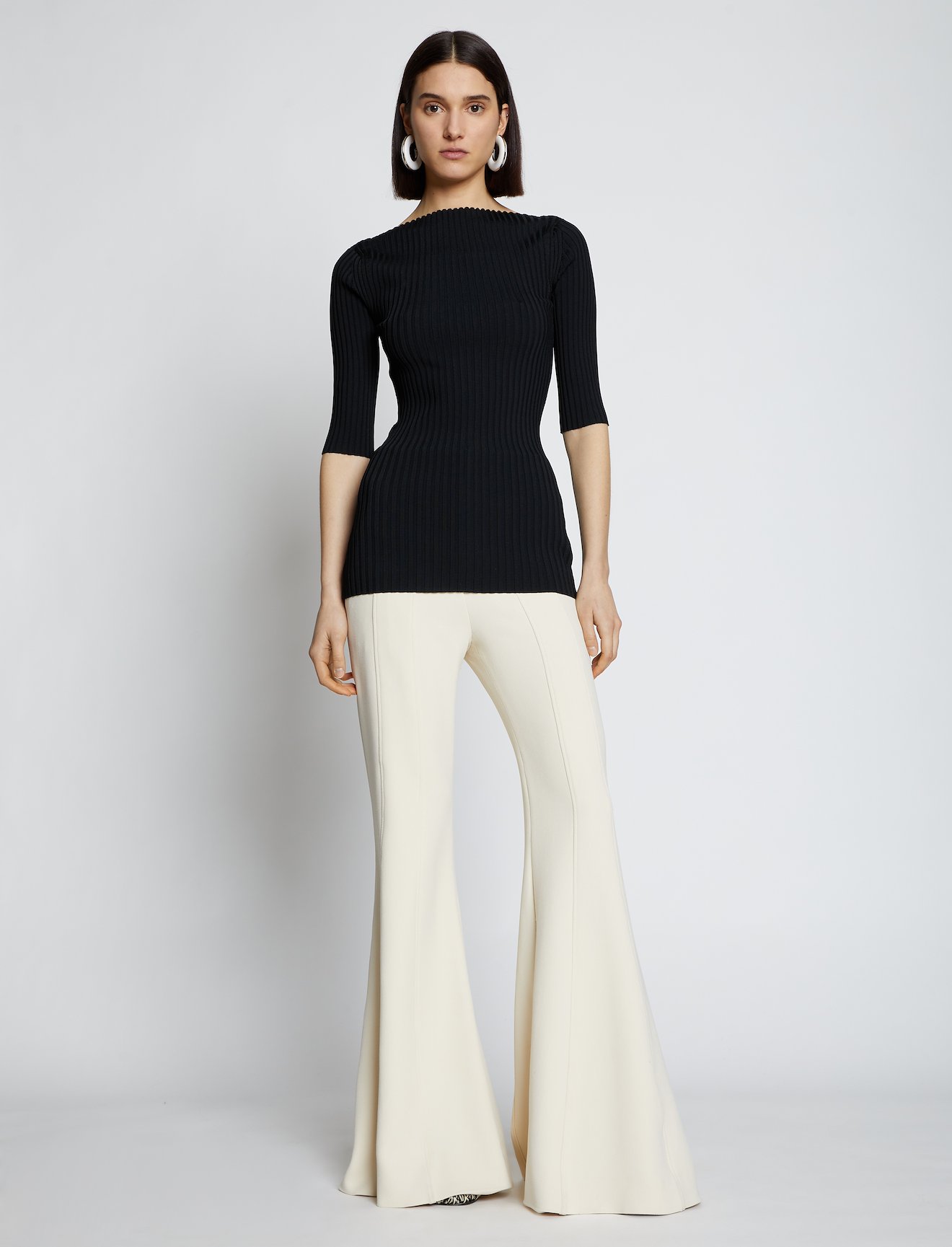 Rib Knit Straight Neck Top #1