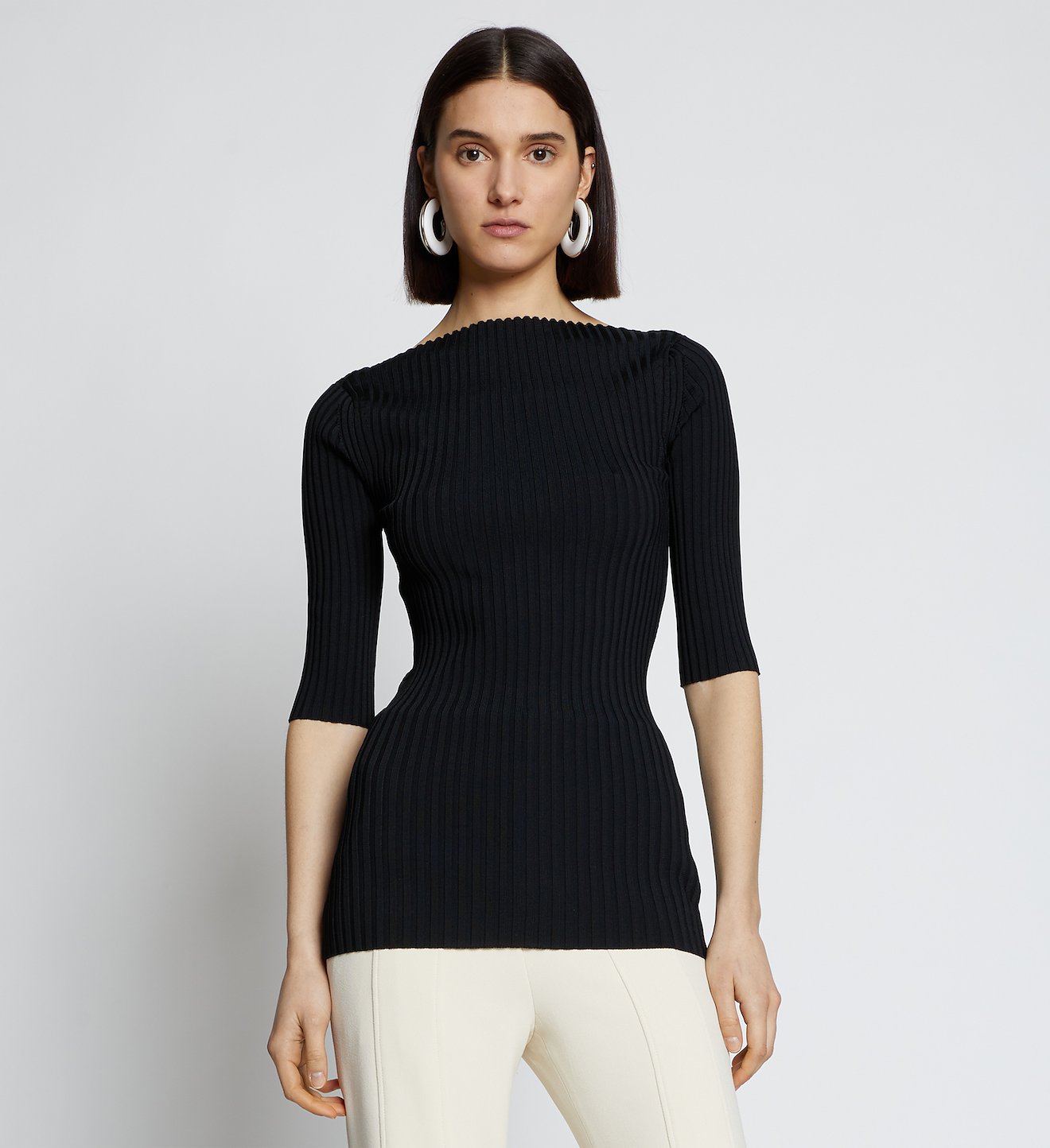 Rib Knit Straight Neck Top
