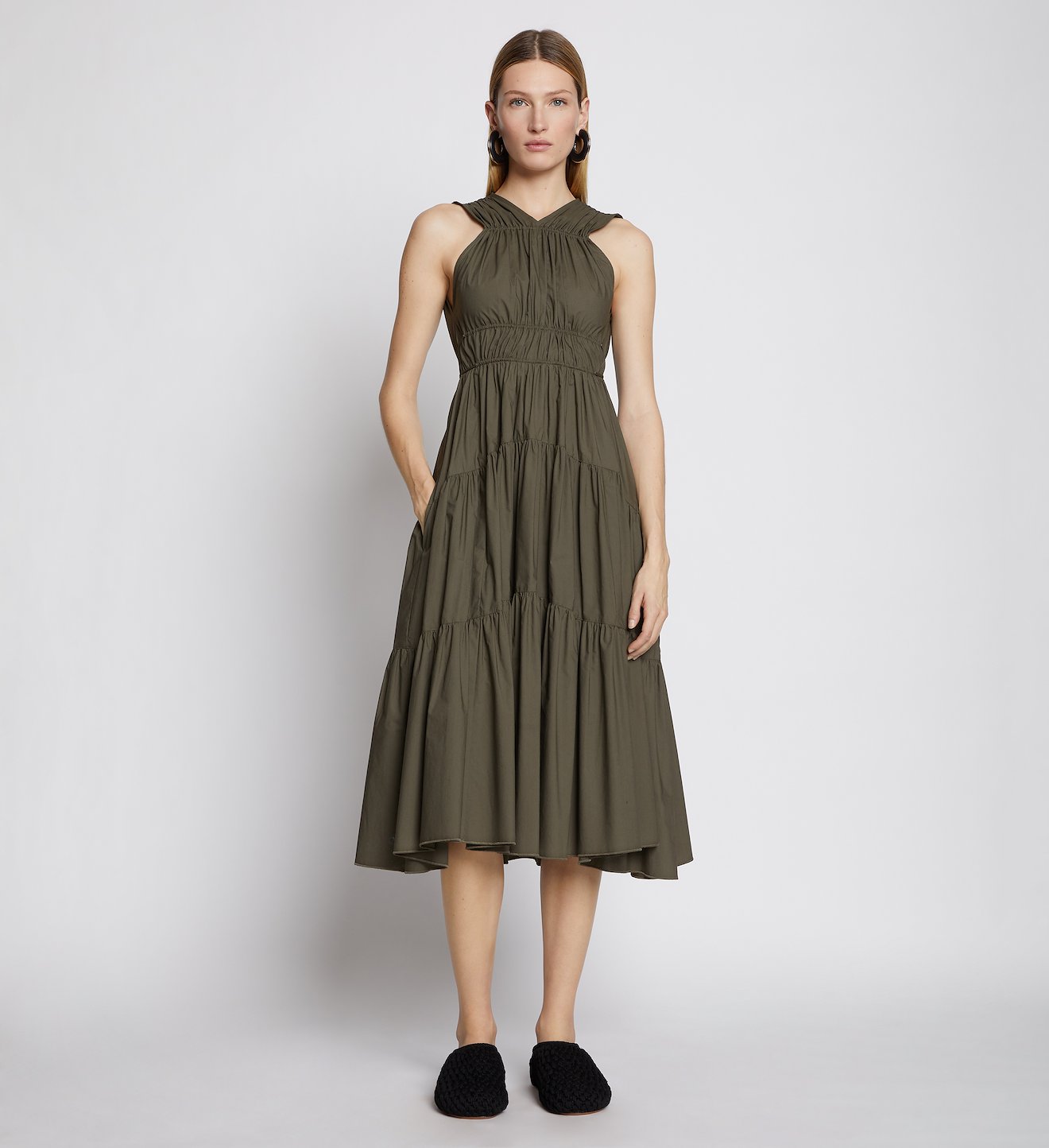 Poplin Gathered Tiered Dress