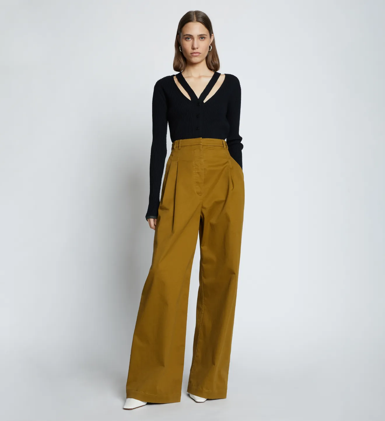Cotton Twill Wide Leg Pants in olive 