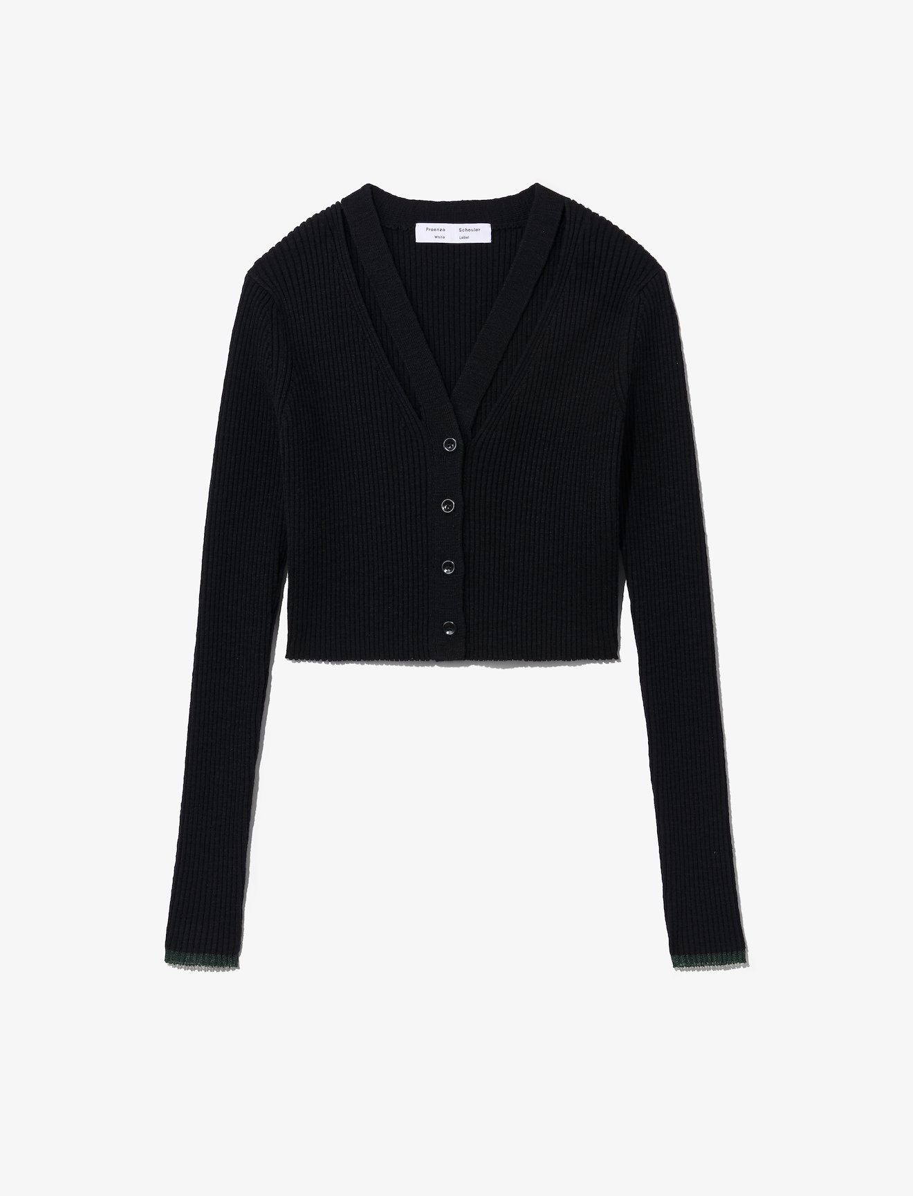 Fine Gauge Rib Knit Crop Cardigan in black | Proenza Schouler