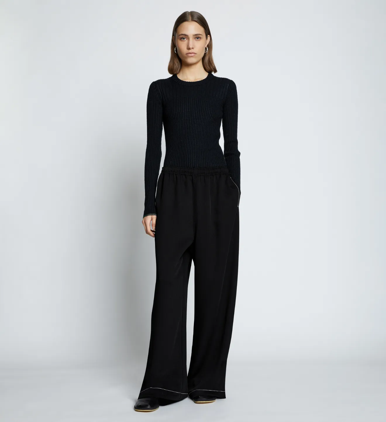 Rumpled Pique Wide Leg Pants in black 