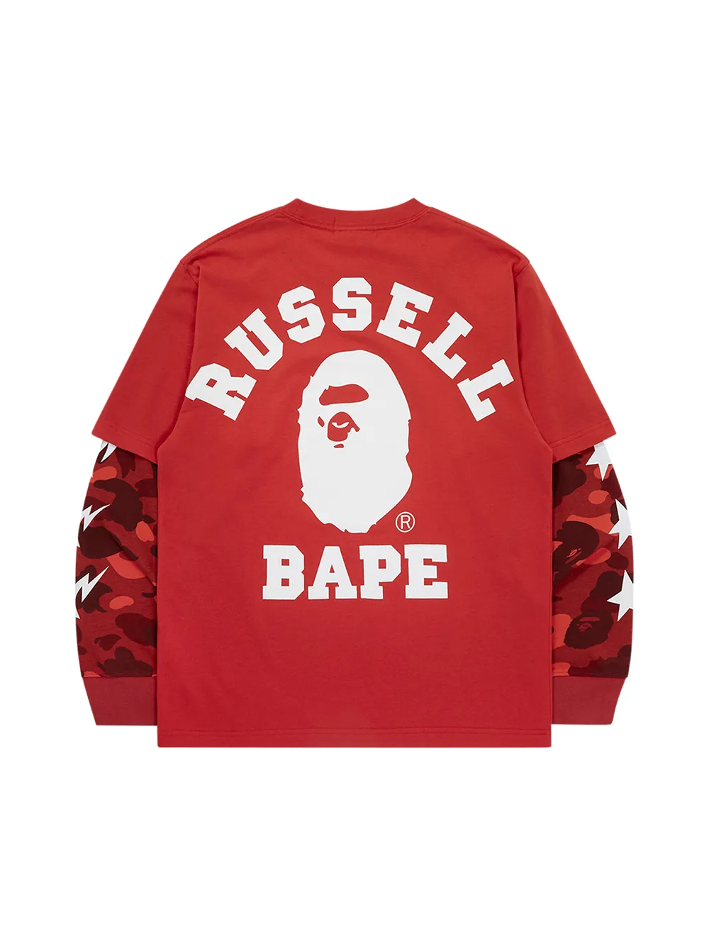 фото A bathing ape® футболка colour camo college из коллаборации с russell