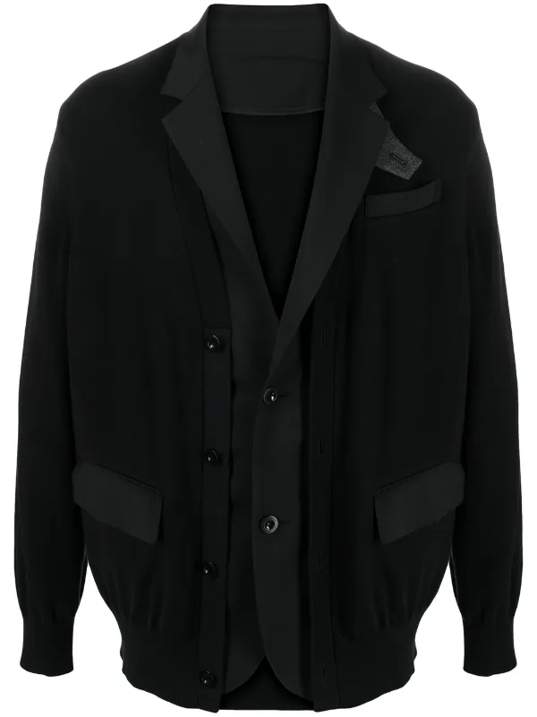 Sacai Layered Button-front Cardigan in Black