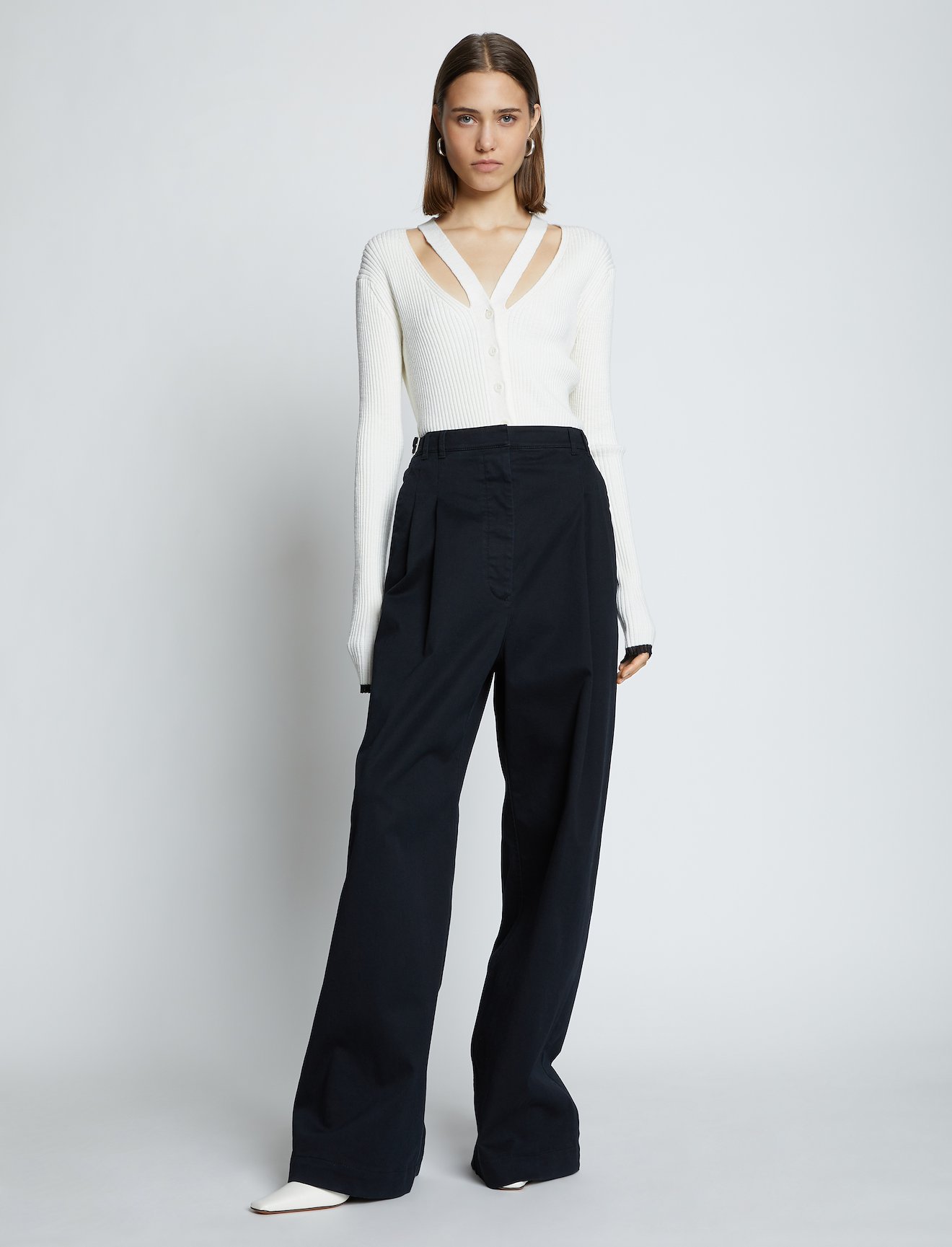 Fine Gauge Rib Knit Crop Cardigan in white | Proenza Schouler