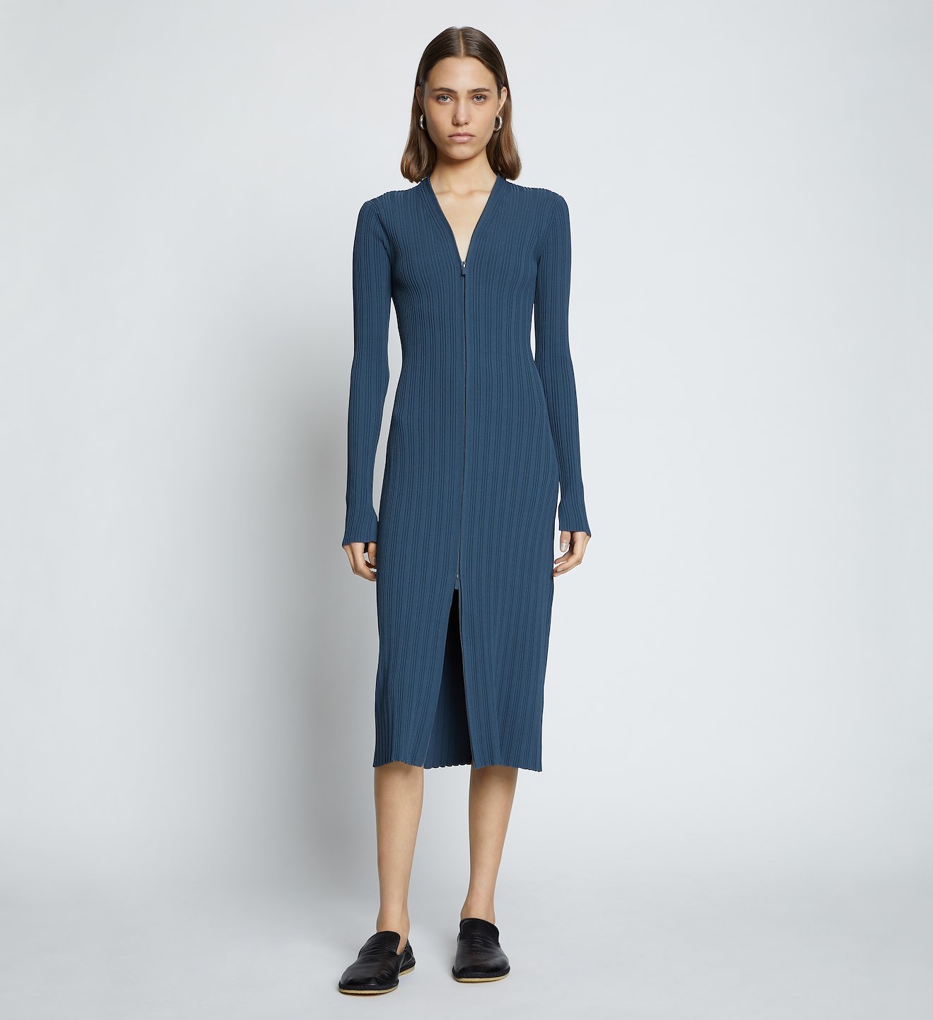 Rib Knit Zip Cardigan Dress