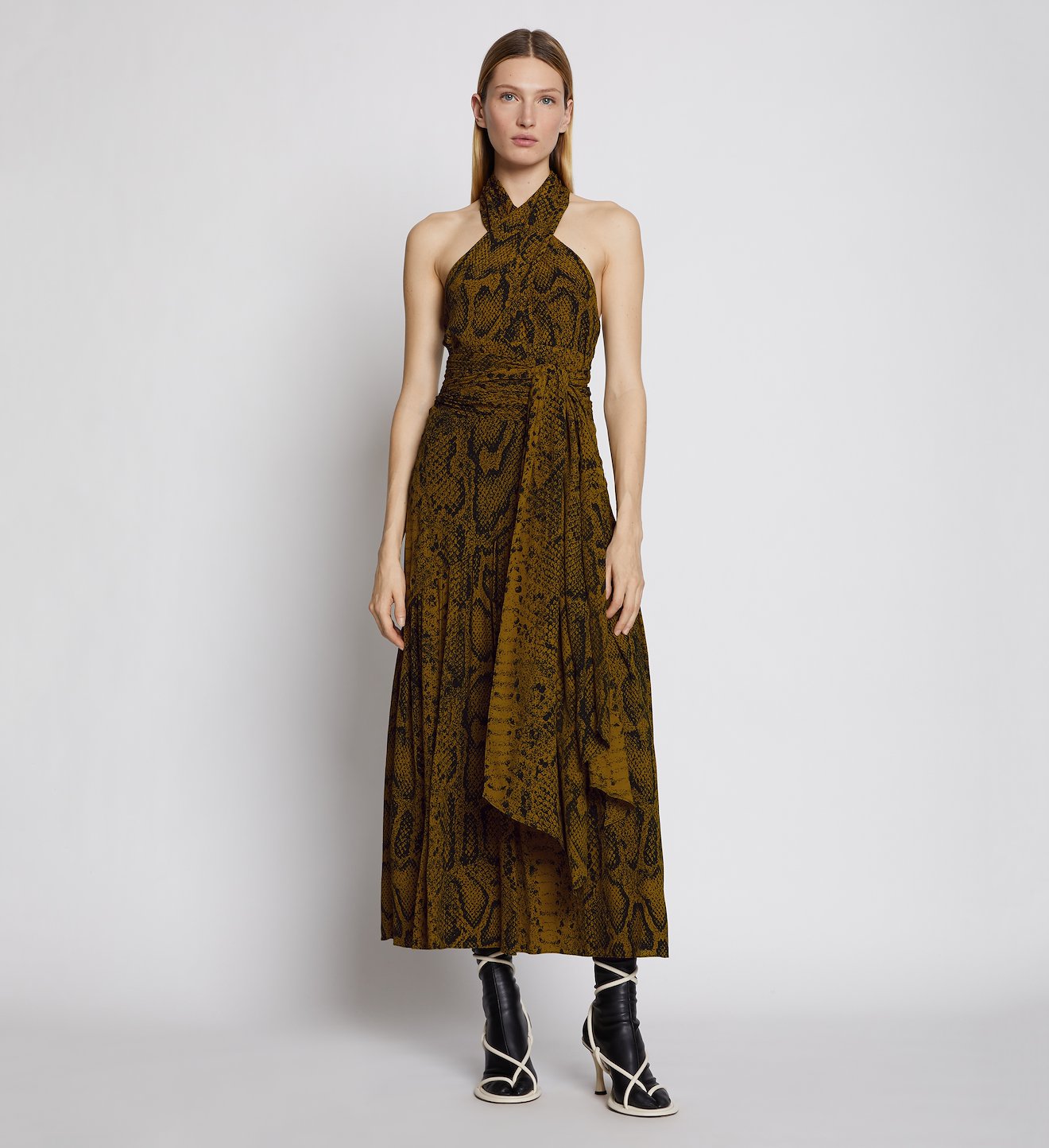 Snakeprint Crepe Cross Front Dress