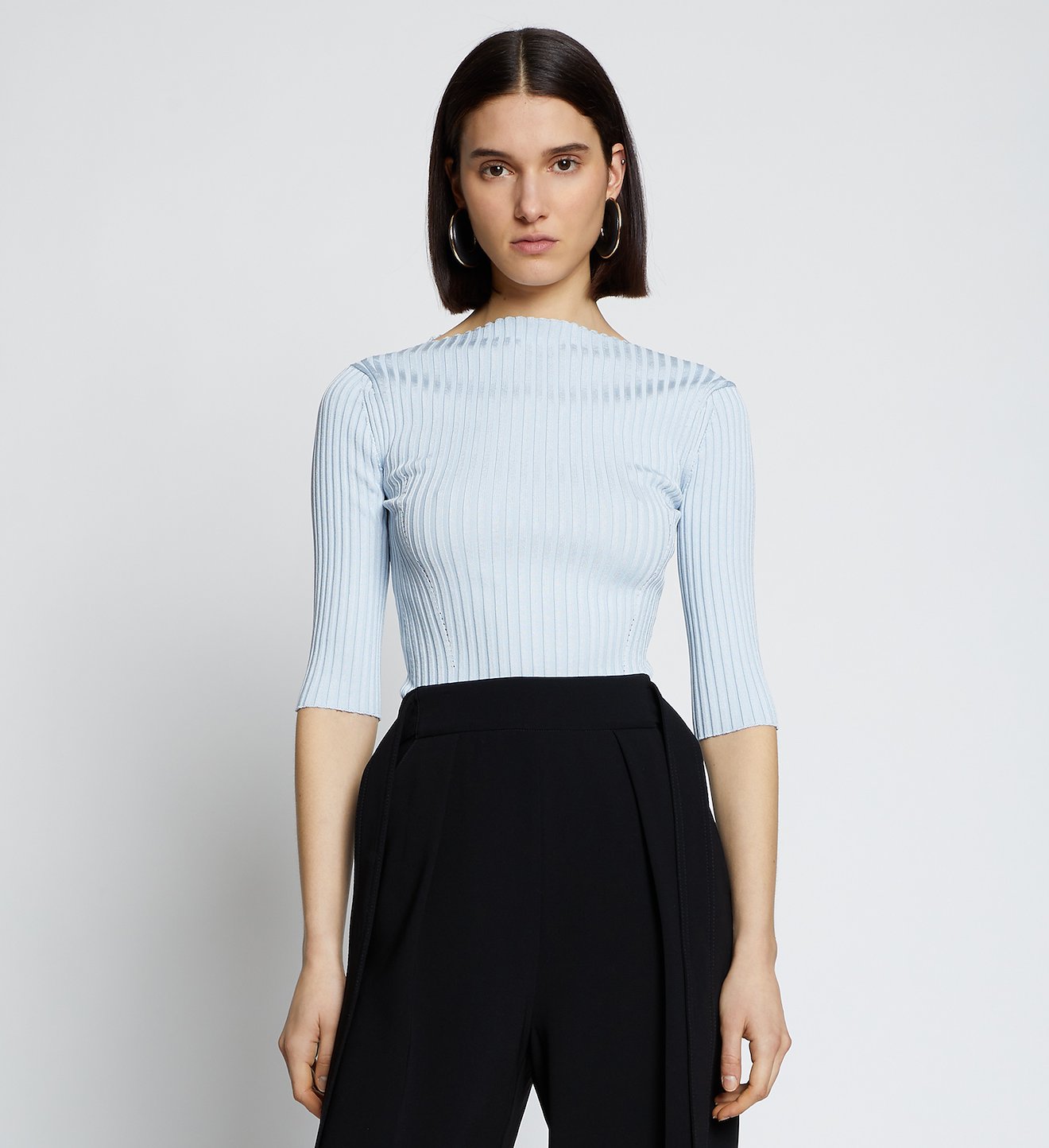 Rib Knit Straight Neck Top in blue | Proenza Schouler